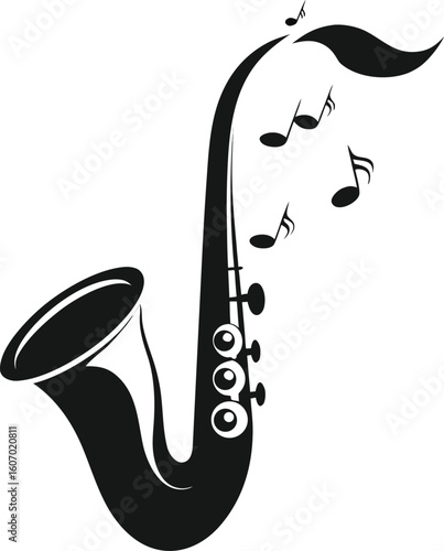 Black saxophone with musical notes instrument jazz