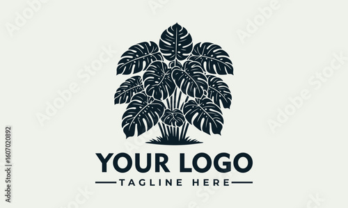 Elegant stylized logo featuring a cluster of monstera deliciosa leaves, set against a simple background.