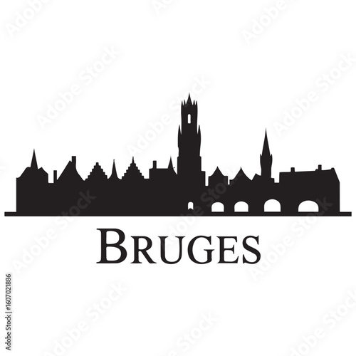 Bruges skyline horizontal banner. Bruges, Belgium. Vector template for your design. Vector black silhouette. with white background