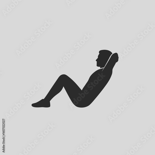 Black silhouette of a person performing a situp exercise hands behind head legs bent for fitness and workout concepts.