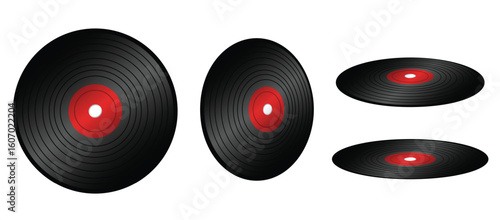 Set of Vinyl Records in Multiple Angles Vector Illustration for Retro Music and Audio Design