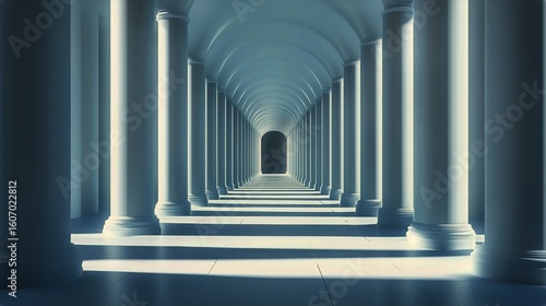 Columns and Light Create a Striking Perspective in Modern Architecture Hallway.