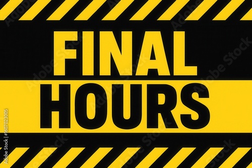 Bold yellow and black caution-themed sign displaying the words 