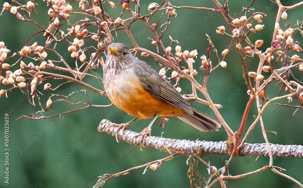 Fototapeta premium Brazilian Purple-breasted Thrush, Turdus rufiventris, a bird symbol of Brazil, captured in natural light that highlights its vibrant colors. Perfect photo.Orange thrush.