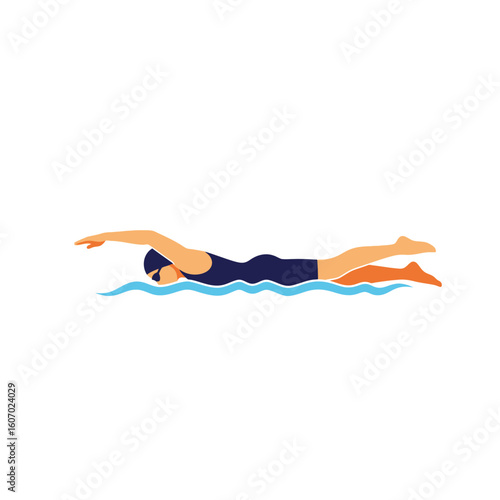 Stylized Female Swimmer in Freestyle Stroke.