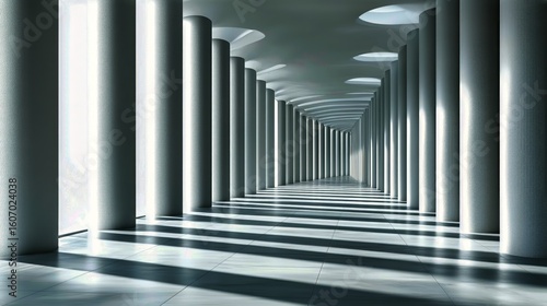 Columns and Light Create a Striking Perspective in Modern Architecture Hallway