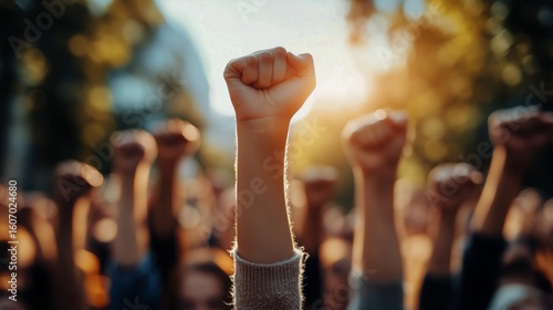 Unity in Protest as Individuals Raise Fists During a Rally in a City Park at ...
