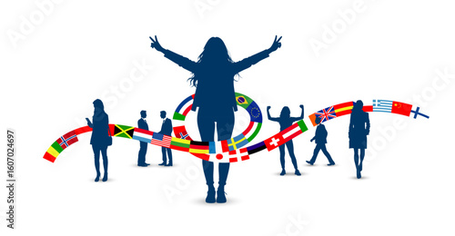 sagome, silhouette, lingue, bandiere, scuola di lingue, viaggiare, interscambio culturale,  scambio culturale, vacanze studio