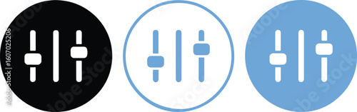 audio control slider vector icons set in black and blue circle styles ai eps jpeg png formats for web and app interfaces