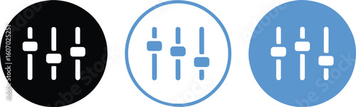 sound mixer fader icon ai eps jpeg png formats featuring black blue circle designs for audio apps and web interfaces