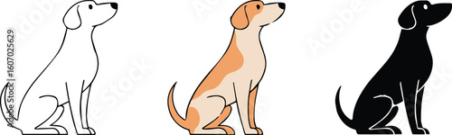 dog vector pack featuring outline, colored and silhouette versions for branding, web design and print collateral