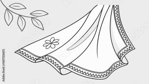 Downloadable saree outline drawing vector art for fabric design and coloring page for kids and adults