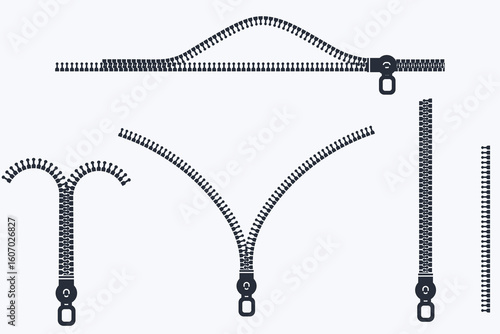 zipper set silhouette in vector