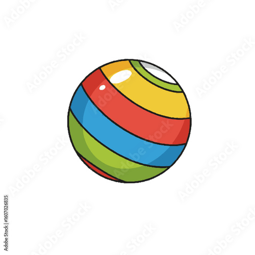 Vector image of a colorful striped bouncy ball used as a toy for kids.