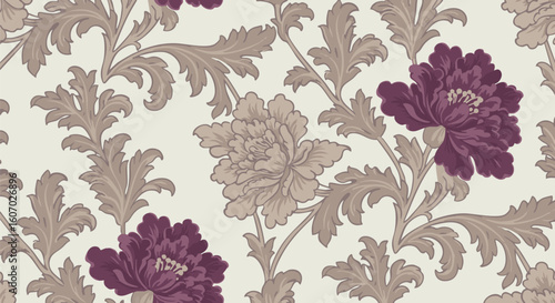  Vintage Brown Floral Seamless Pattern