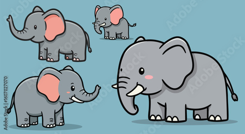 Cute Cartoon Baby Elephants Seamless Pattern