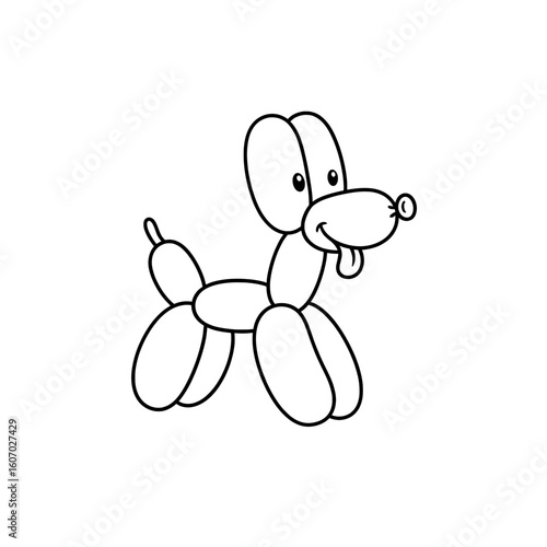 Line art illustration of a balloon animal shaped like a dog, suitable for party-themed designs.