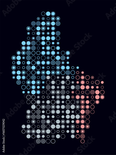 Luxembourg, shape of the country build of colored cells. Digital style map of the Luxembourg on dark background. Large size circle blocks. Awesome vector illustration.