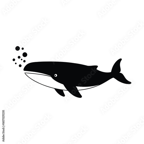 Whimsical silhouette of a whale spouting bubbles