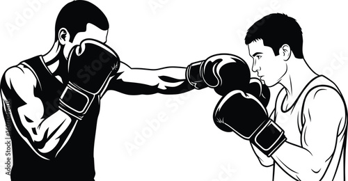 Two boxers engage in a sparring match, demonstrating skill and power.