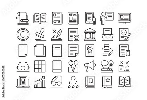 Books and Reading Icon Set Education, Literature, and Knowledge Symbols