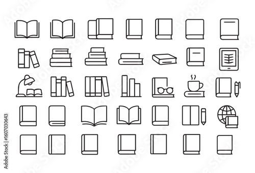Collection of Book Icons in Outline Style