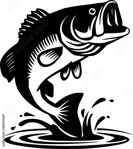 Black and White Largemouth Bass Vector – Bold Fishing Illustration