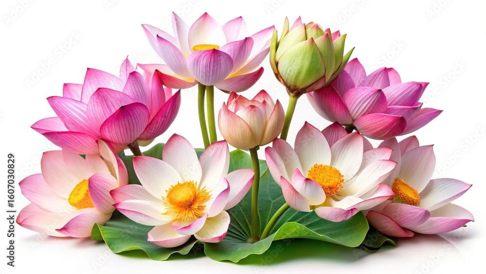 Fototapeta premium A breathtaking ensemble of pink and white lotus flowers in full bloom