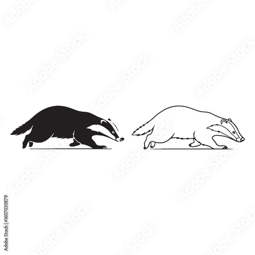 A Badger Side View Art - Patient Forager - Keen Nose - Badger silhouette - Badger lineart - Badger vector - silhouette & lineart of Badger

