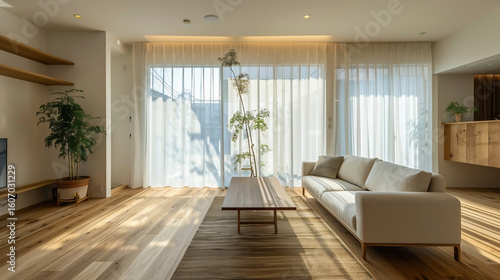 自然光が心地よいミニマルモダンなリビング空間