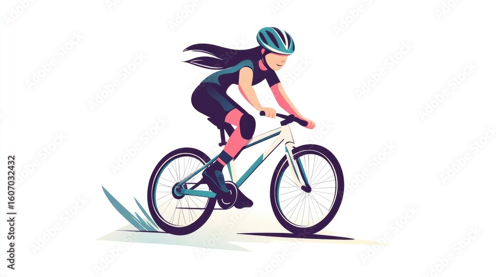 Fototapeta premium vector style image, very simple flat design illustration of a kid riding a bike,