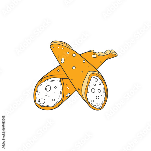 Hand-drawn illustration of two crossed cannoli with creamy white filling