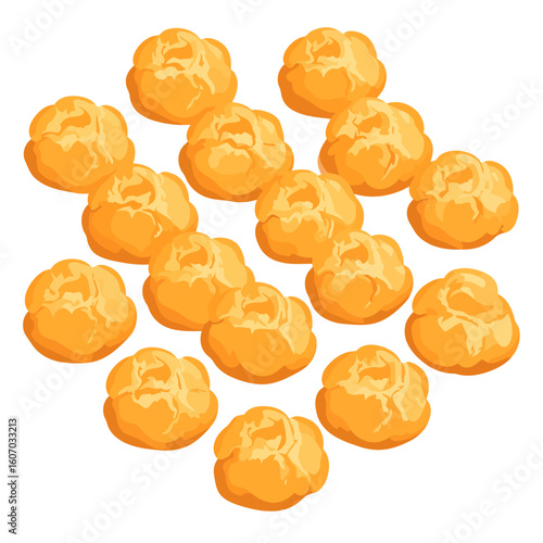 A collection of golden yellow choux pastry cream puffs, a classic French dessert illustration.
