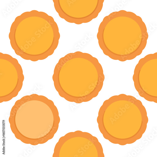 Seamless pattern of golden yellow mooncakes with decorative scalloped edges.