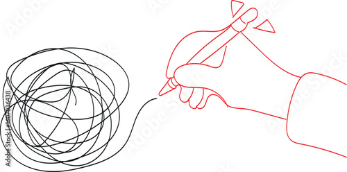Overcoming creative block with a pen unraveling tangled ideas and inspiring innovative solutions