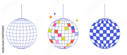 vector set of colorful disco party lamp graphic illustration