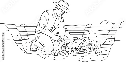 Archaeologist Excavating Human Skeleton | Scientific Discovery Illustration