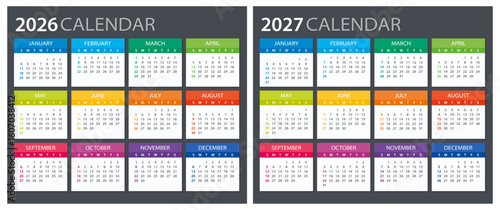 2026, 2027 Calendar - illustration. Template. Mock up