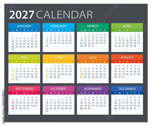 2027 Calendar - illustration. Template. Mock up