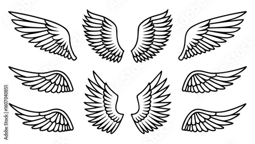 Angel Wings Vector Line Art Set