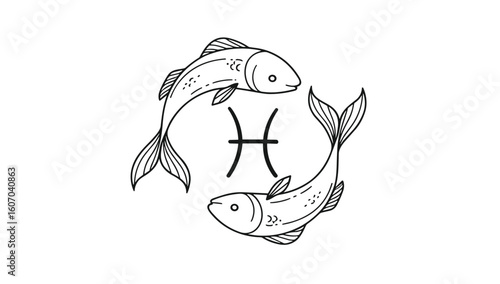 Artistic Graphic of Pisces Zodiac Sign Featuring Two Fish in a Circular Design