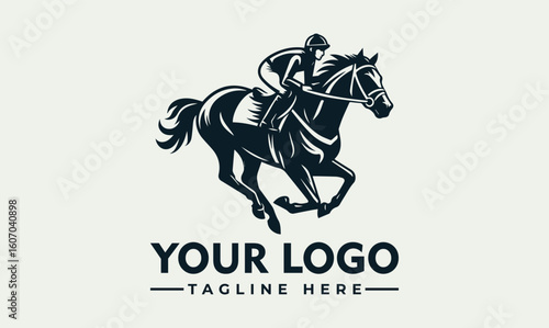 A stylized logo featuring a jockey riding a galloping horse, set against a neutral background.