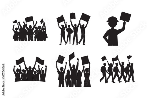 silhouette mass rally for rights on white background