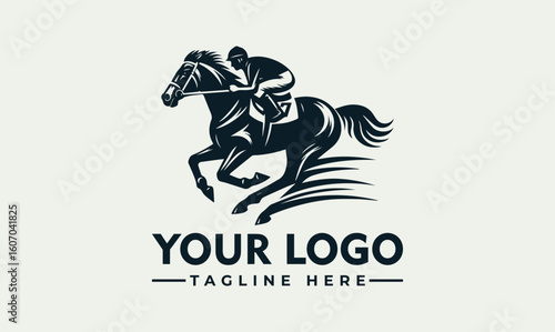 A silhouetted image of a jockey riding a galloping horse at speed.