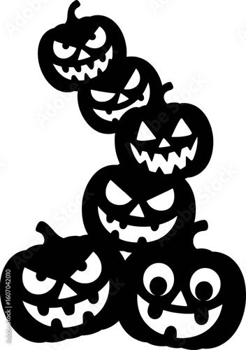 Scary black jack o lantern stack with carved faces halloween pumpkin