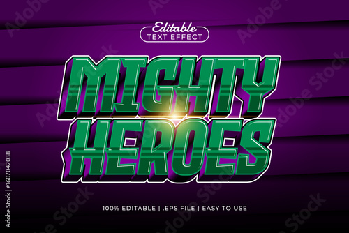 mighty heroes editable text effect with a hero and super text style