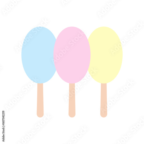 Trio of pastel cotton candies on sticks in a minimalist flat illustration style.
