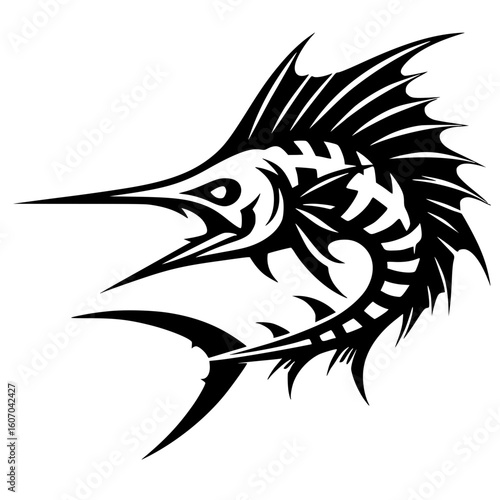 Silhouette of a ferocious marlin fish