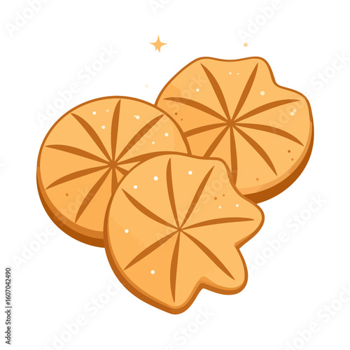 Golden-brown baked cookies with scored radial patterns and sparkling sugar.