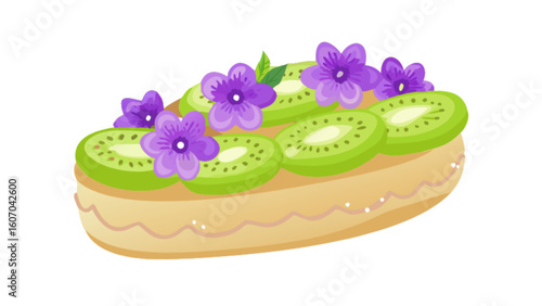 Delicious kiwi cake with purple flowers dessert food photography sweet treat bakery confectionery patisserie 100